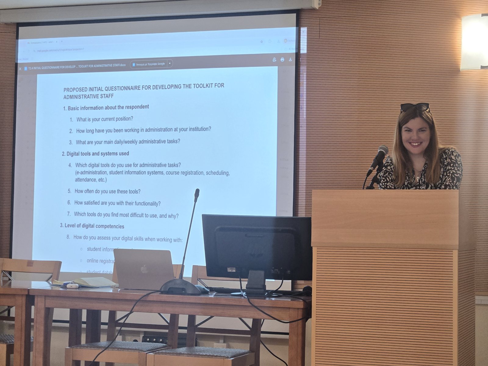 Presenting the initial WP2 questionnaire for the administrative staff toolkit at the ARCHIPELAGO kick-off